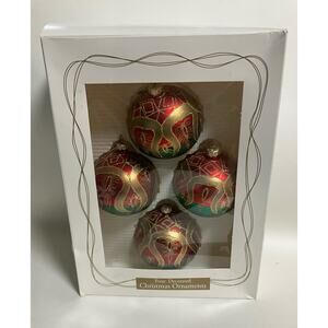 Set of 4 Target Ornaments Y2K 2000 4 Red Green Gold Balls Decorated Vintage